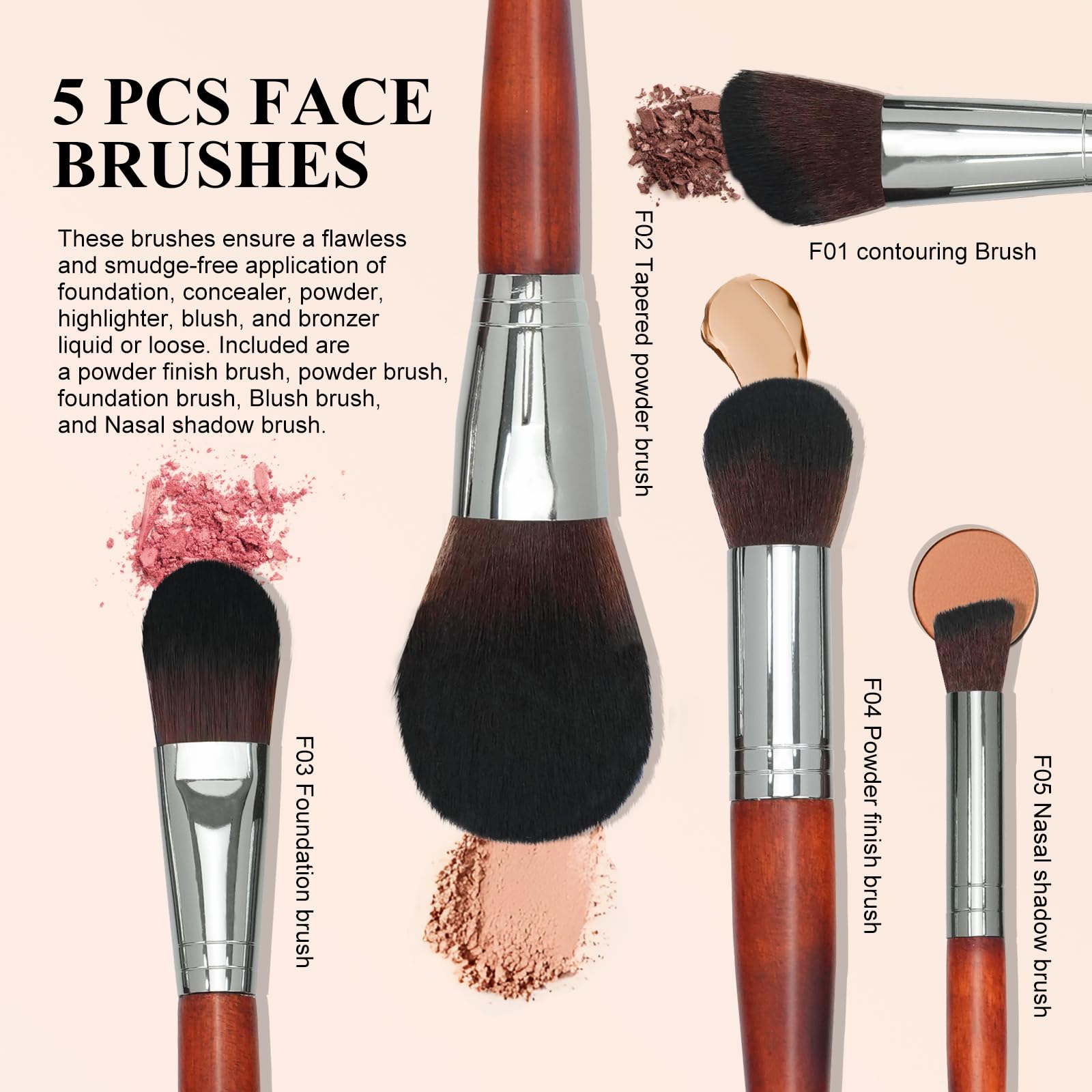 Intercilium Rains 12pc Makeup Brush Set – Premium Synthetic Brushes for Foundation, Powder, Contour & Eyeshadow (Redwood B300)