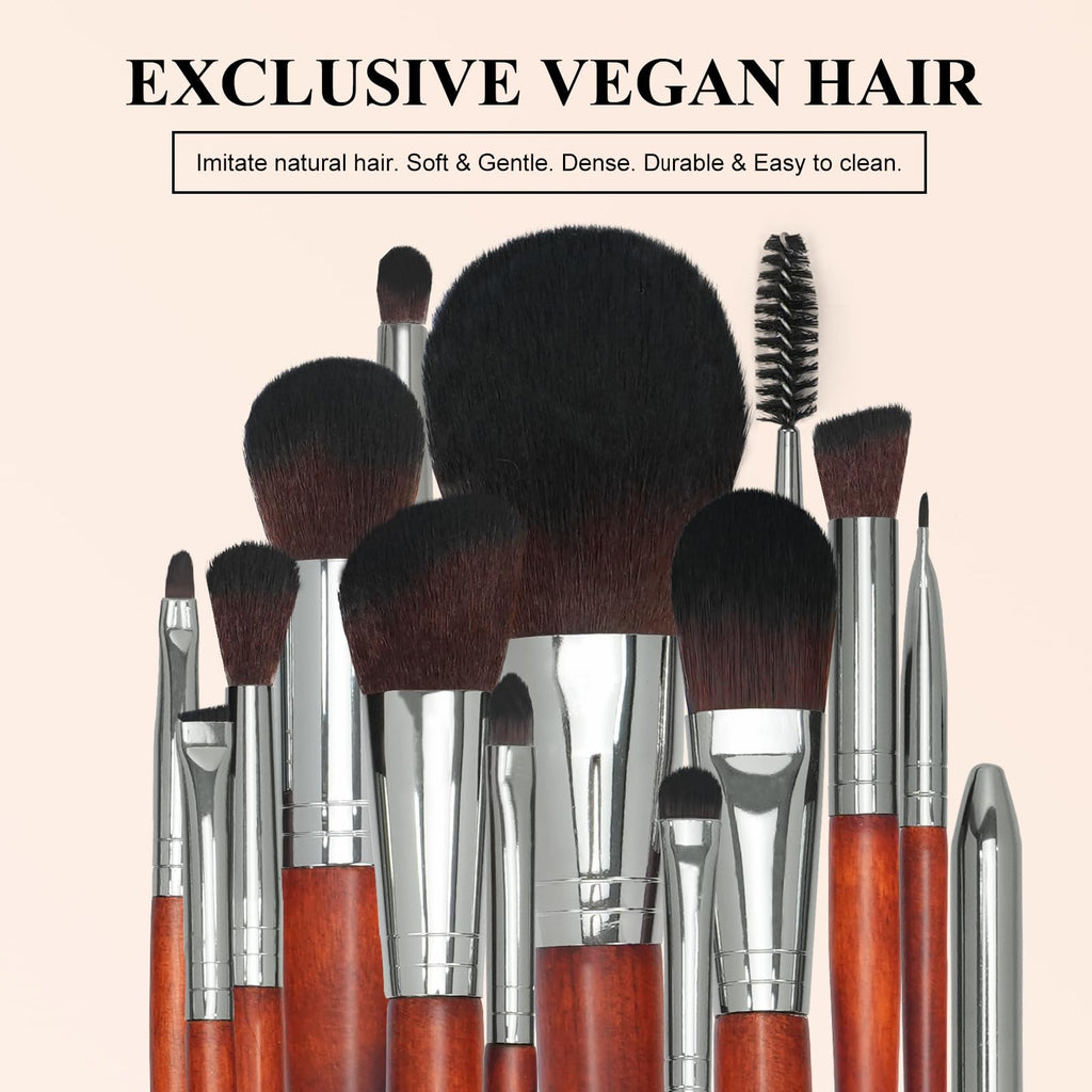 Intercilium Rains 12pc Makeup Brush Set – Premium Synthetic Brushes for Foundation, Powder, Contour & Eyeshadow (Redwood B300)