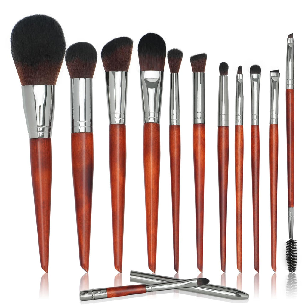 Intercilium Rains 12pc Makeup Brush Set – Premium Synthetic Brushes for Foundation, Powder, Contour & Eyeshadow (Redwood B300)