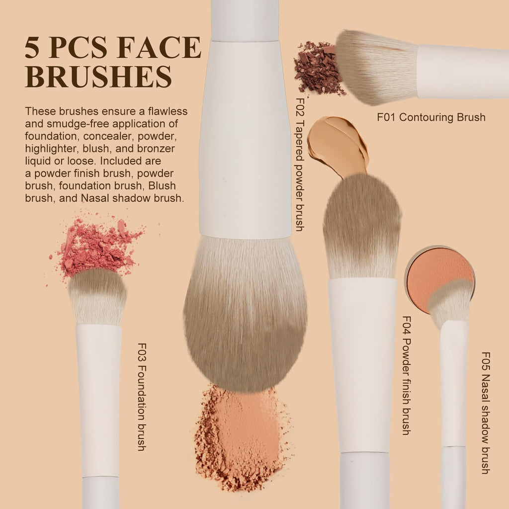 Intercilium Rains 13-Piece Makeup Brush Set – Premium Synthetic Pro Kit Milky B521