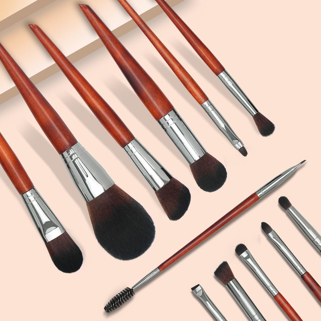 Intercilium Rains 12pc Makeup Brush Set – Premium Synthetic Brushes for Foundation, Powder, Contour & Eyeshadow (Redwood B300)