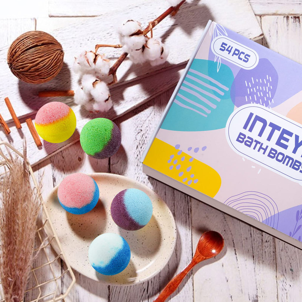 INTEYE Luxury Bath Bombs Gift Set – 54pc, 9 Aromas, Spa-Quality Minerals