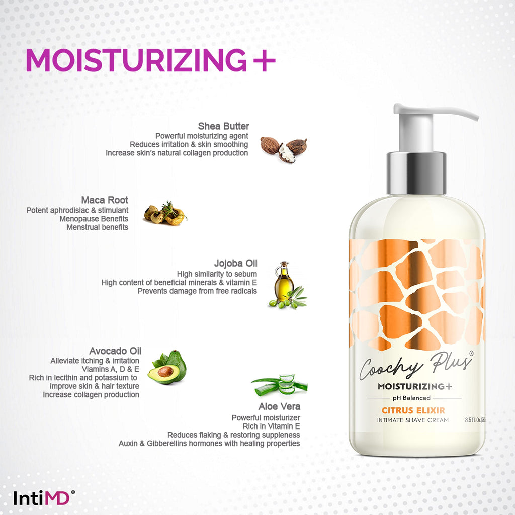 IntiMD Coochy Plus HydroLock Moisturizing 3-Step Shaving Kit | Nouria Pre-Shave Elixir Oil + Citrus Shave Cream + After Shave Mist