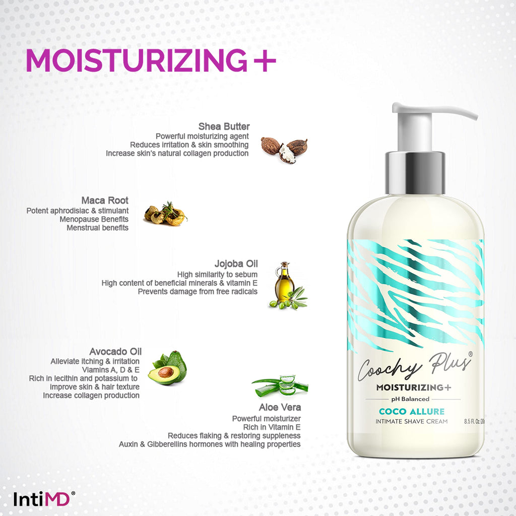 IntiMD Coochy Plus HydroLock 3-Step Shave Gift Set | Nouria Pre-Shave Elixir Oil, Coco Allure Shave Cream, After Shave Mist