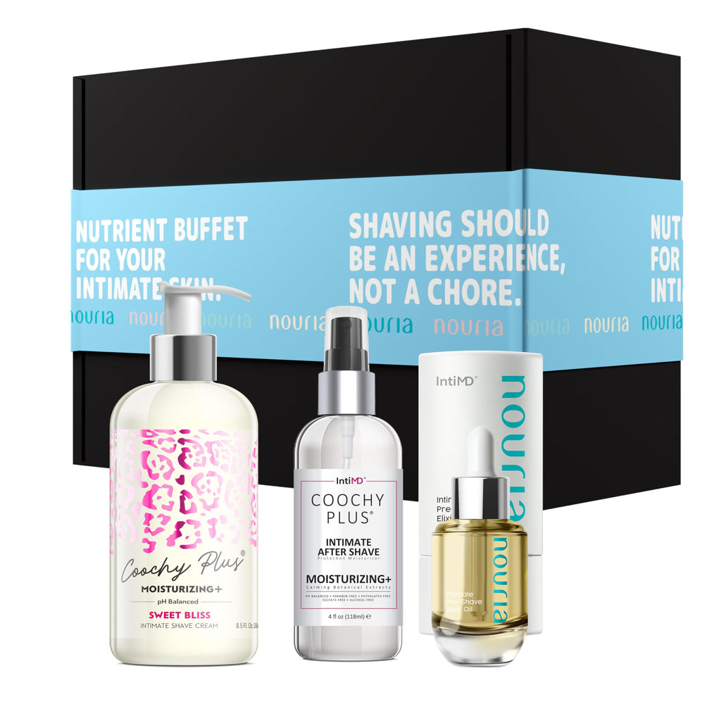 IntiMD Coochy Plus HydroLock 3-Step Shaving Kit – Nouria Pre-Shave Oil, Shave Cream, After Shave Mist