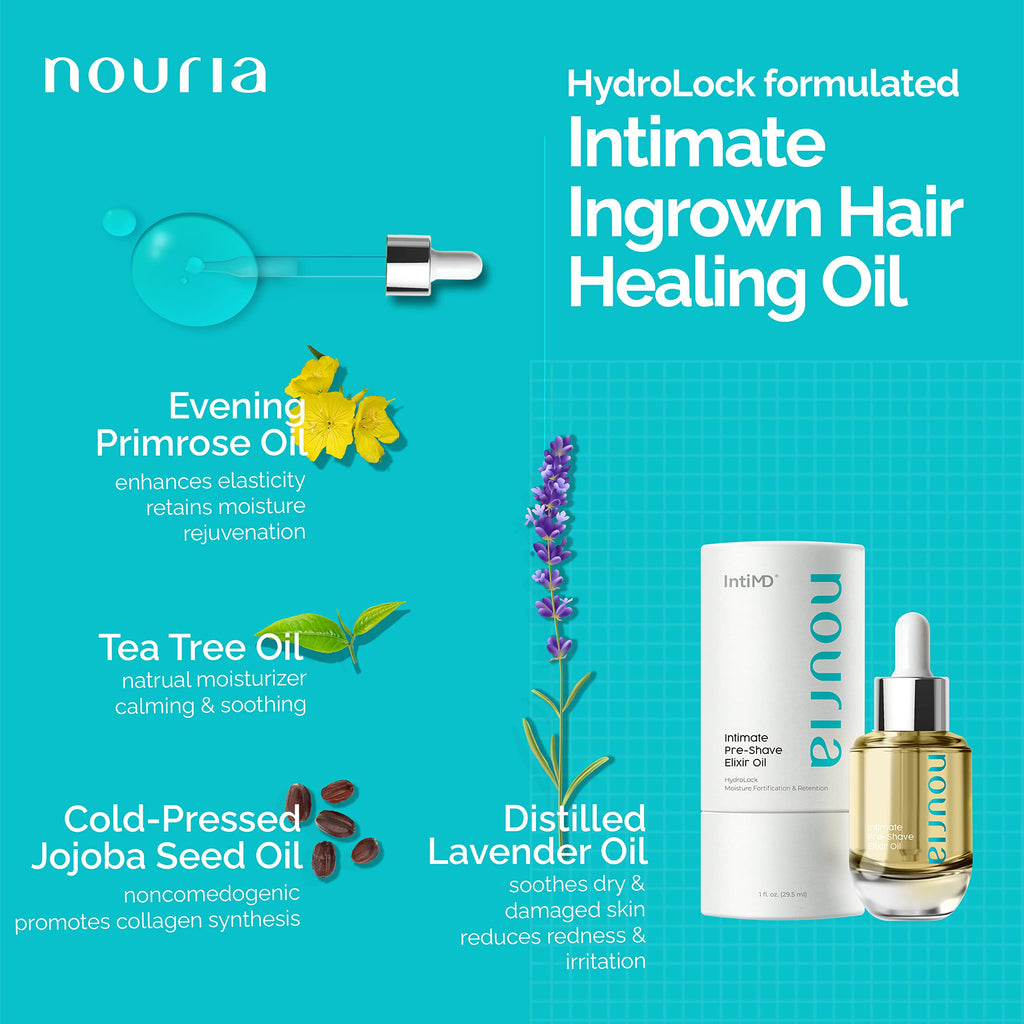 IntiMD Nouria Intimate Pre-Shave Elixir Oil | Hydration for Delicate Areas, Razor Burn & Ingrown Hair Prevention