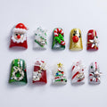 IntoVibes 10-Piece Red & Green Christmas Luxury Acrylic Press-On Nails – Short Duck Shape, Reusable