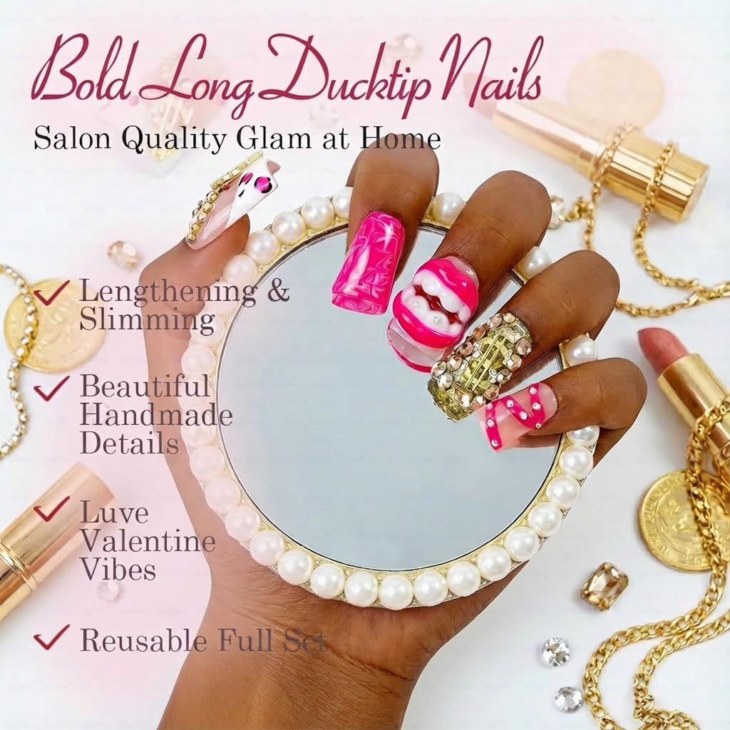 IntoVibes 10 Pcs Luxury Acrylic Press On Nails — Short Duck Shape, Pink French
