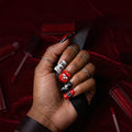 IntoVibes 10-Piece Luxury Acrylic Press On Nails — Short Duck Shape, Red & Black Flames, Reusable