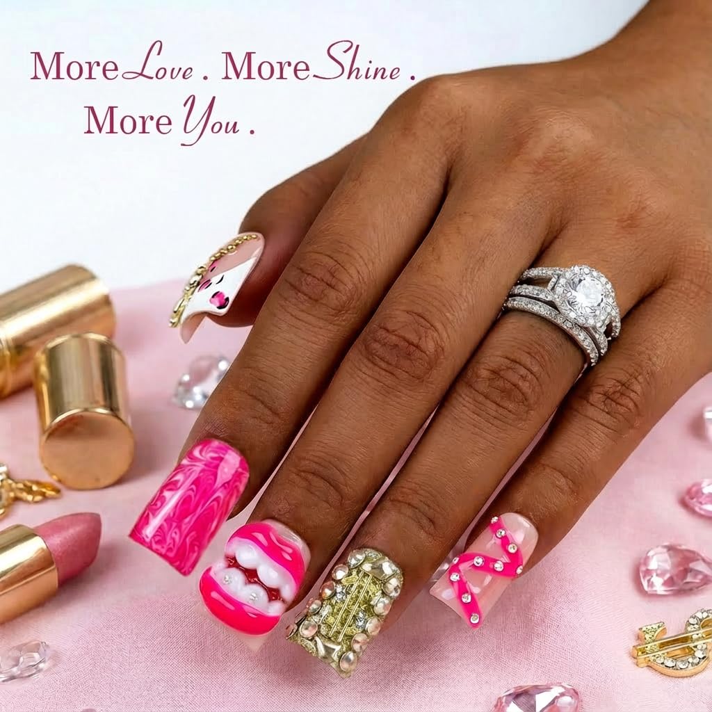 IntoVibes 10-Piece Luxury Duck Shape Acrylic Press-On Nails – Short Pink French, Reusable