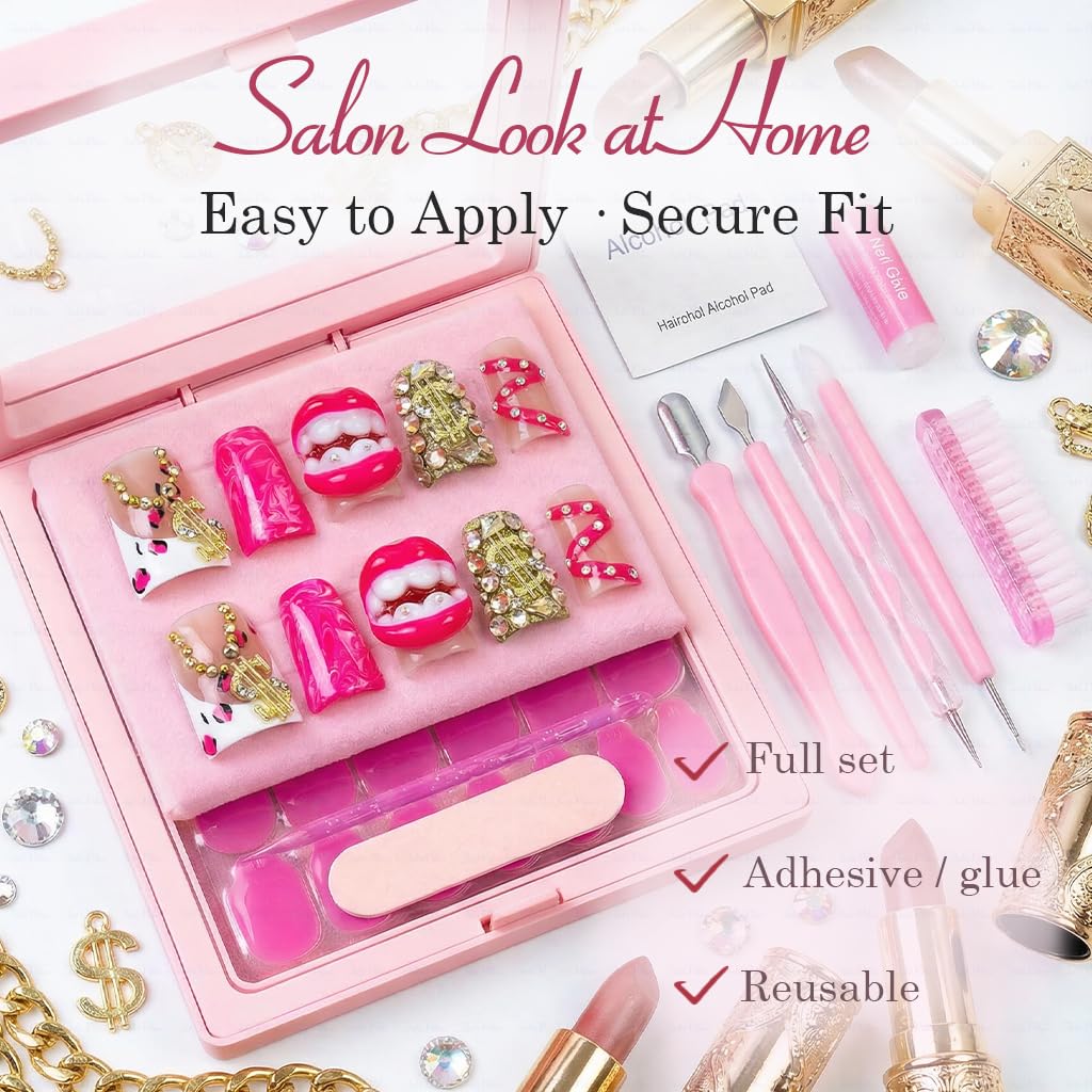 IntoVibes 10 Pcs Luxury Acrylic Press On Nails — Short Duck Shape, Pink French