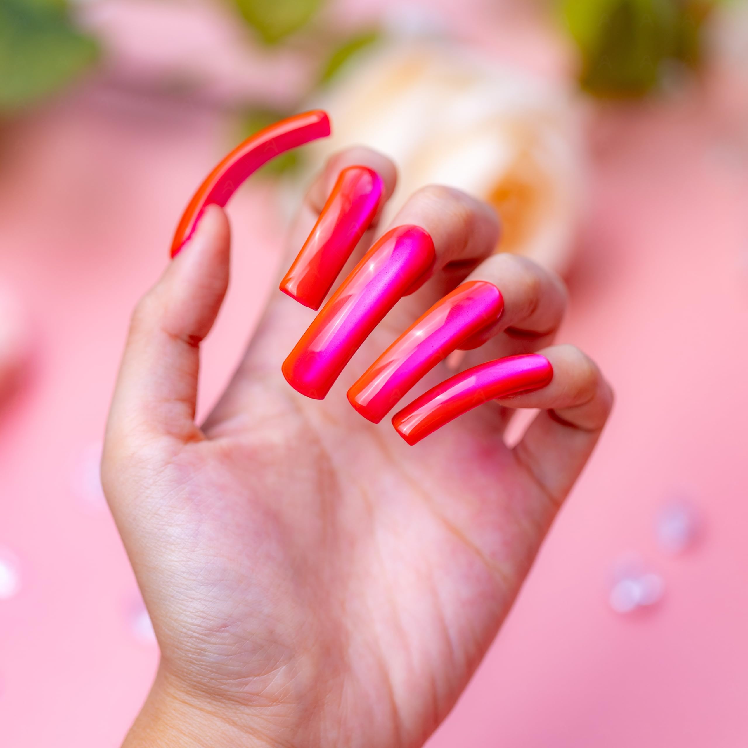 IntoVibes Hot Pink Chrome Press On Nails XL – Handmade Curved Tip, Reusable Metallic Fuchsia