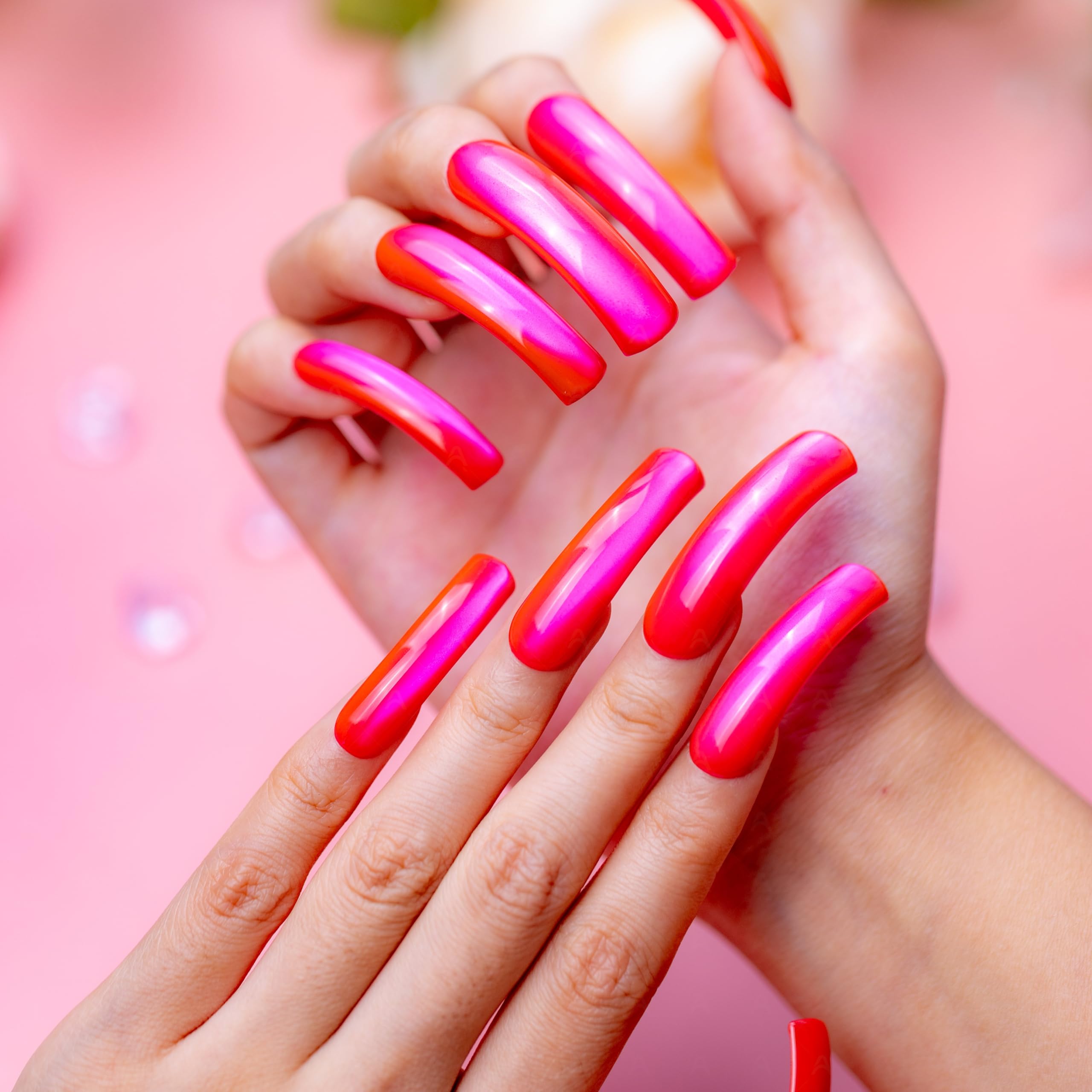 IntoVibes Hot Pink Chrome Press On Nails XL – Handmade Curved Tip, Reusable Metallic Fuchsia