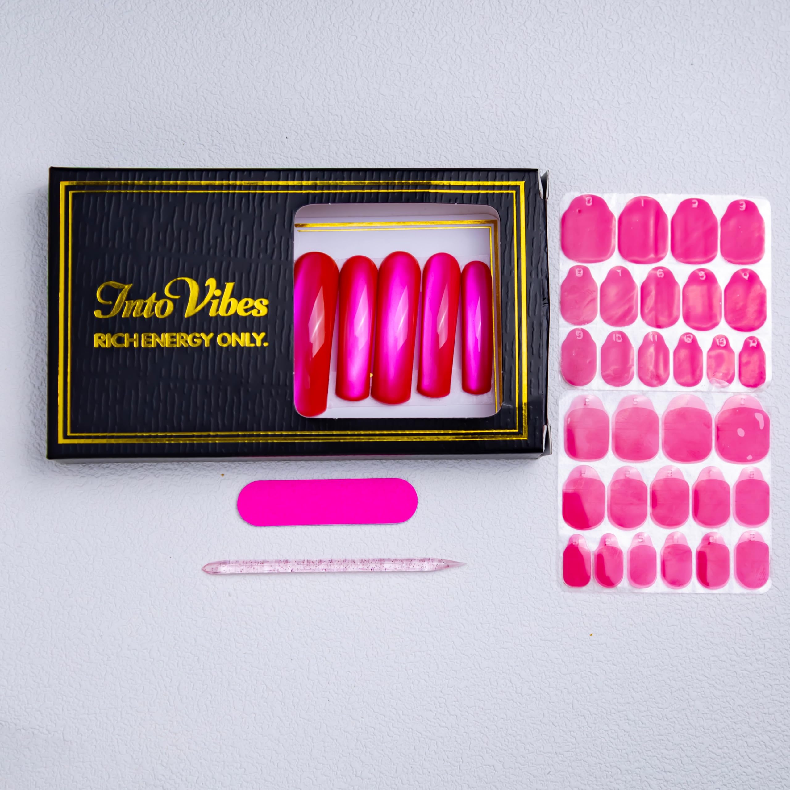 IntoVibes Hot Pink Chrome Press On Nails XL – Handmade Curved Tip, Reusable Metallic Fuchsia