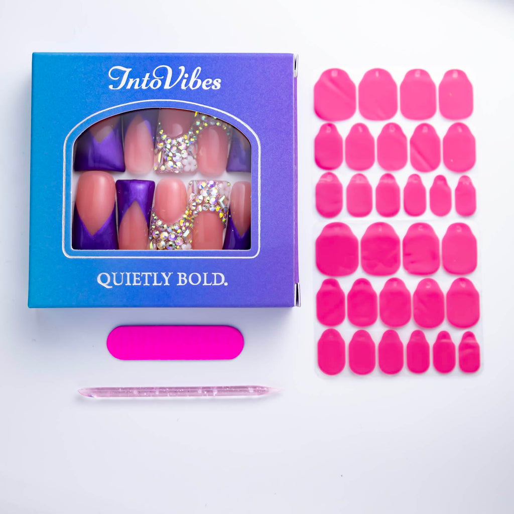 IntoVibes 10-Piece Handmade Luxury Purple Shimmer Press On Nails | AB Crystal Shine (M)