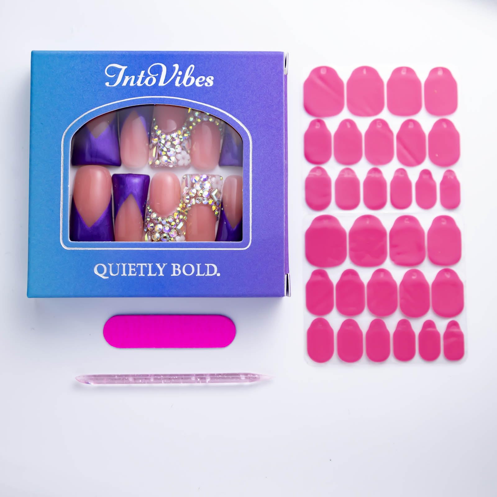 IntoVibes 10-Piece Handmade Luxury Purple Shimmer Press On Nails | AB Crystal Shine (M)