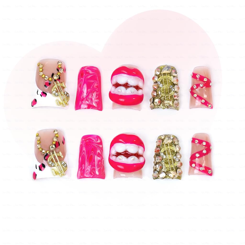 IntoVibes 10 Pcs Luxury Acrylic Press On Nails — Short Duck Shape, Pink French
