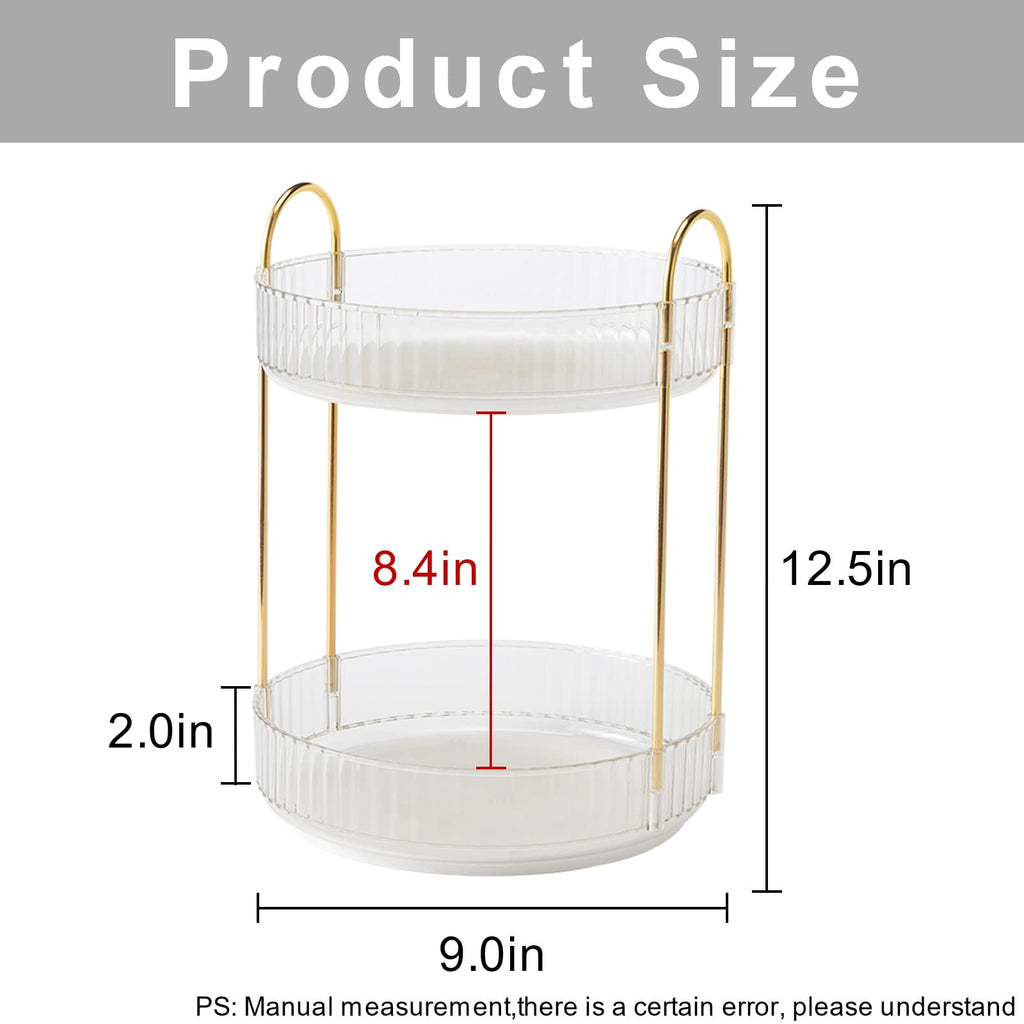 INVSSENE 360° Rotating Makeup Organizer — Large Capacity Two-Tier Vanity Storage, Clear