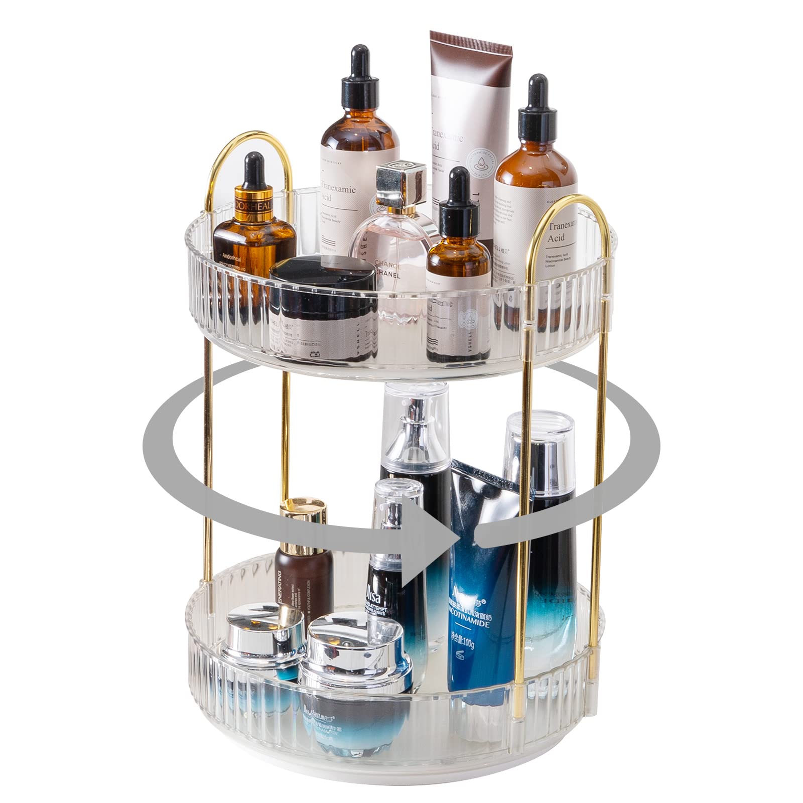 INVSSENE 360° Rotating Makeup Organizer — Large Capacity Two-Tier Vanity Storage, Clear