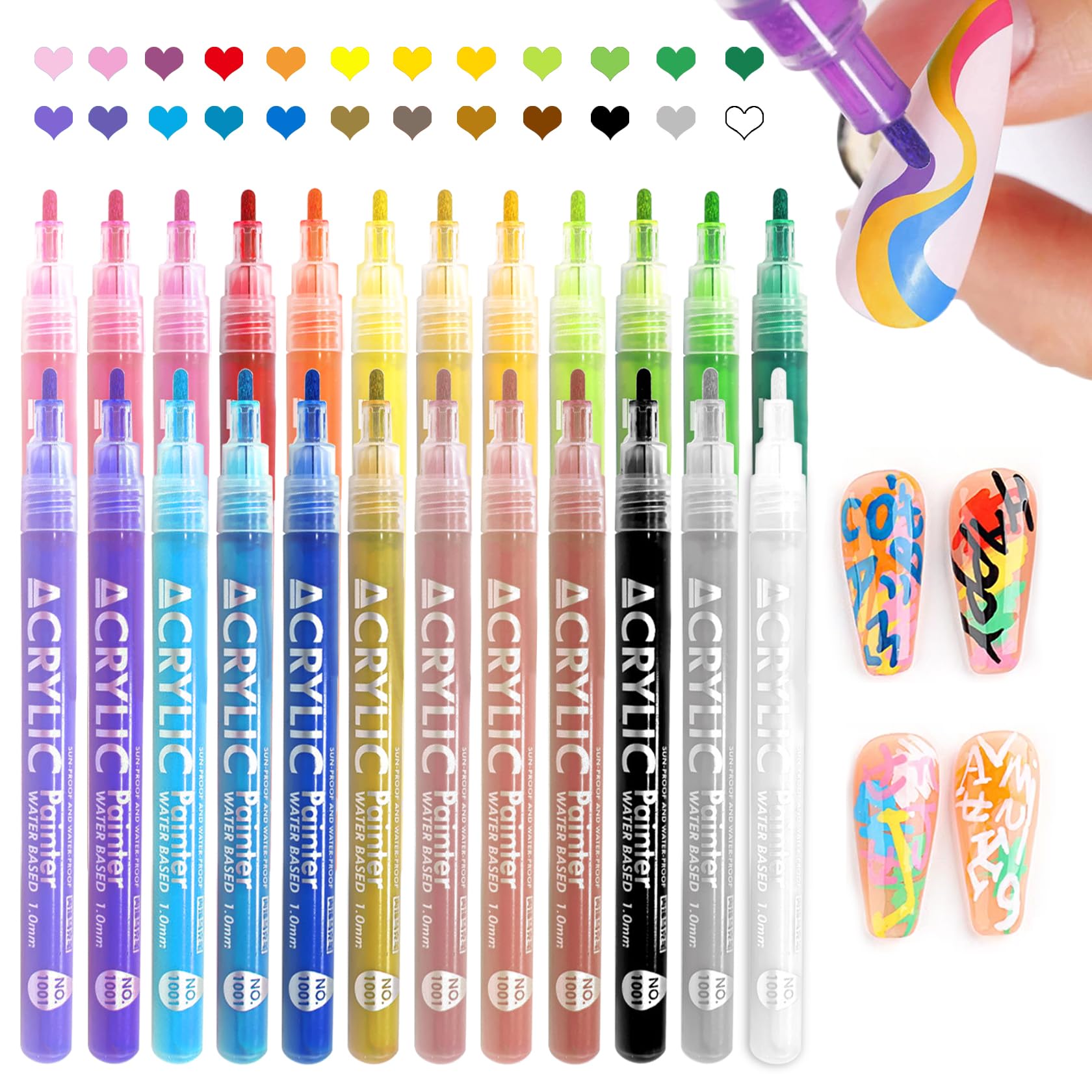 IONSGAKO 24 Colors Nail Art Pens Set – Quick Dry & Waterproof