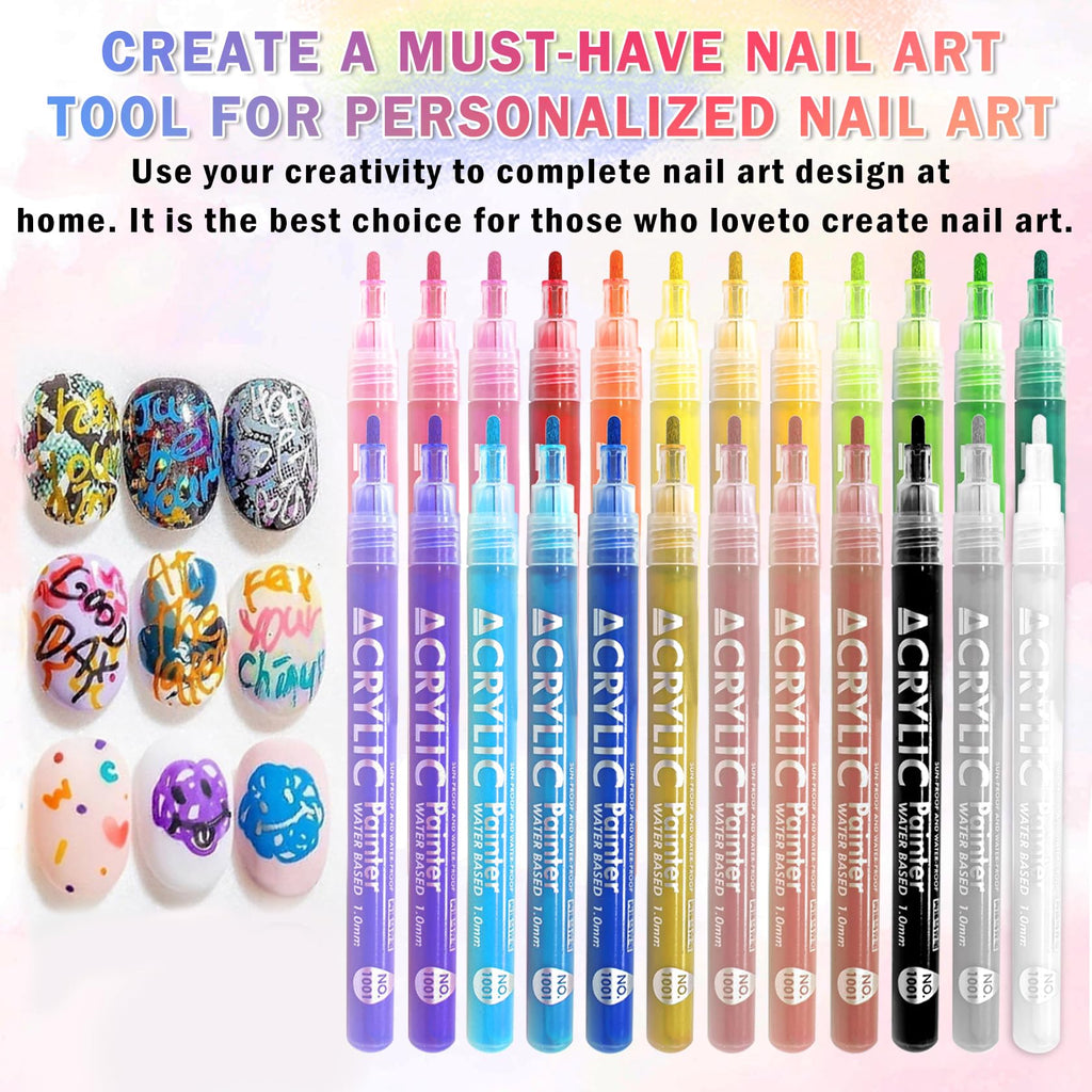IONSGAKO 24 Colors Nail Art Pens Set – Quick Dry & Waterproof