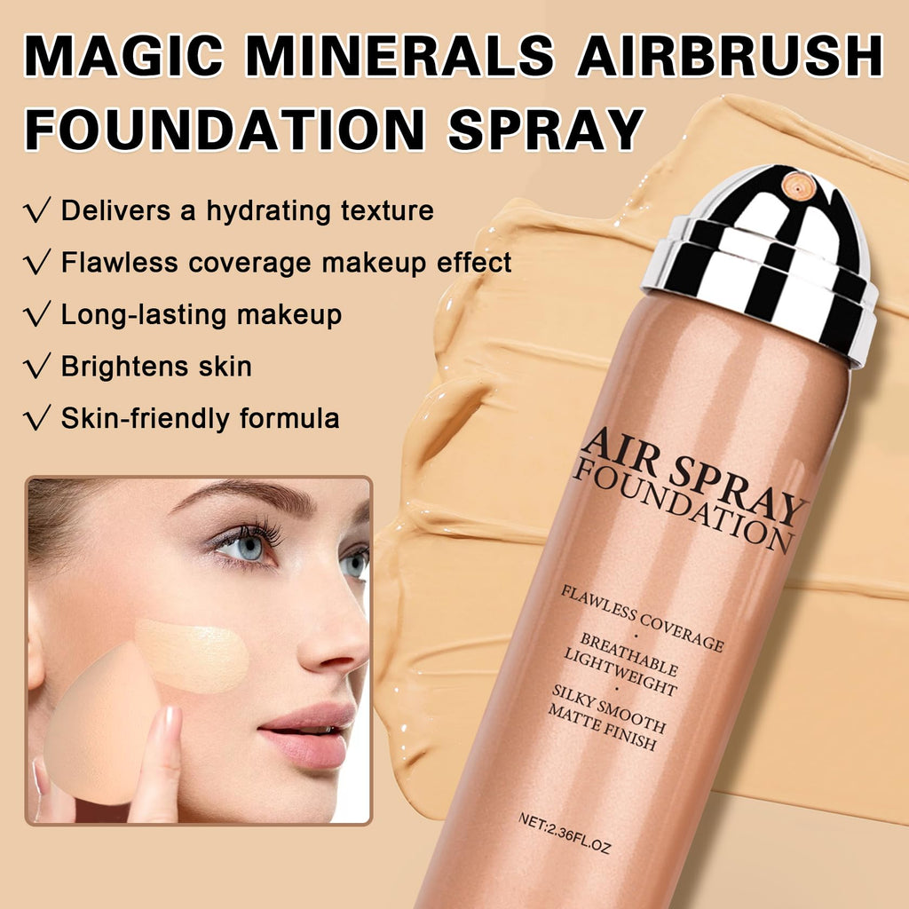 IONSGAKO Magic Minerals Airbrush Foundation Spray – Silk Matte, Long-Lasting Coverage
