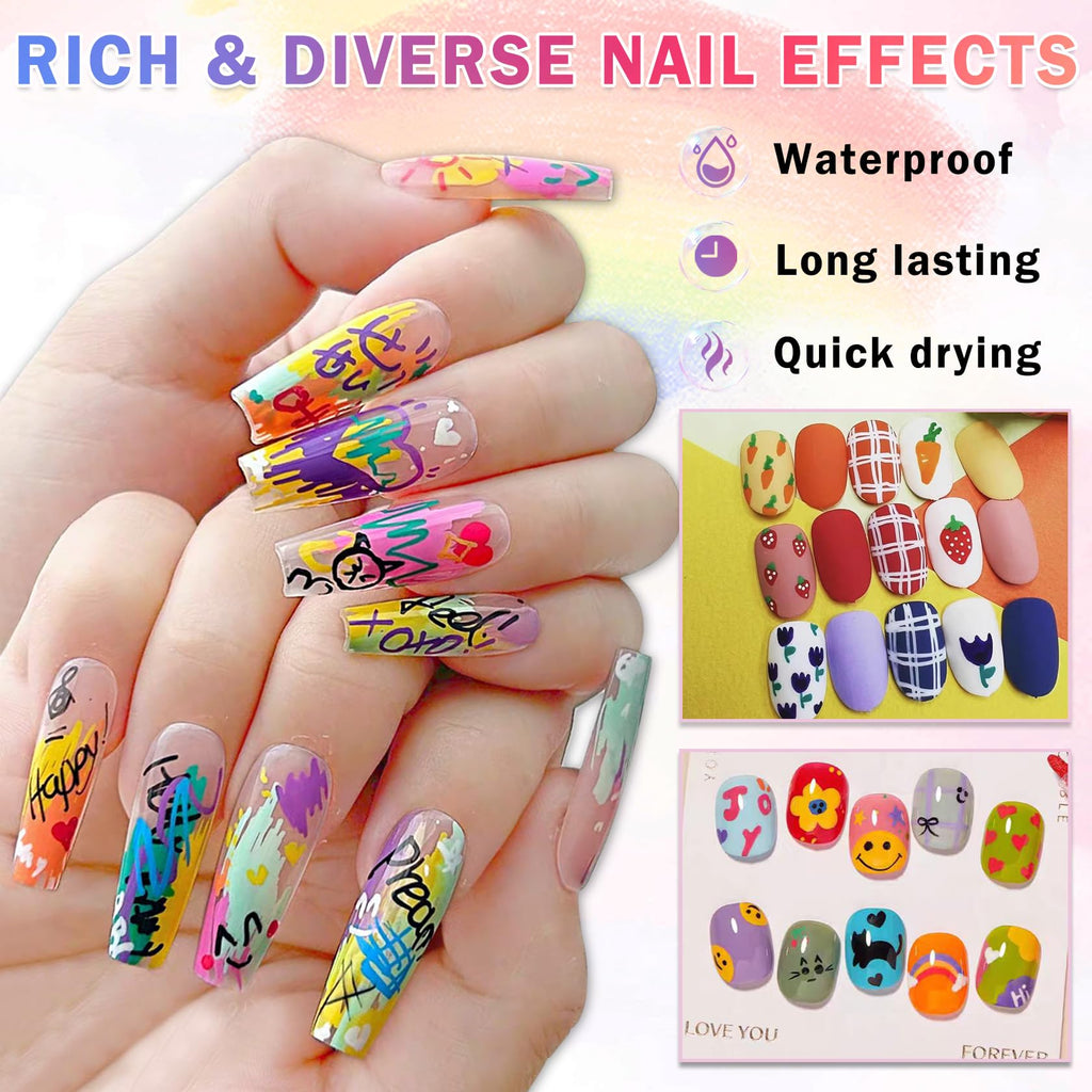 IONSGAKO 24 Colors Nail Art Pens Set – Quick Dry & Waterproof
