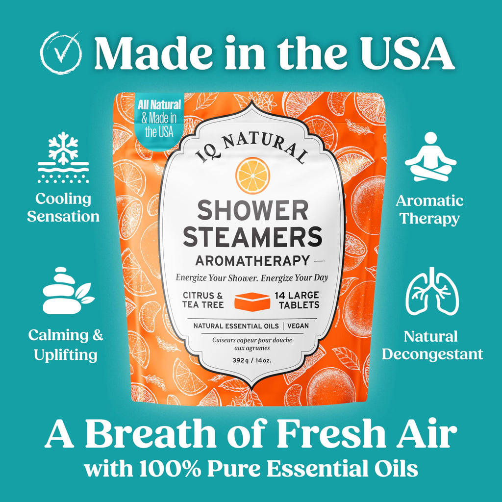 IQNATURAL Citrus Shower Steamers — Organic USA-Made Aromatherapy for Women