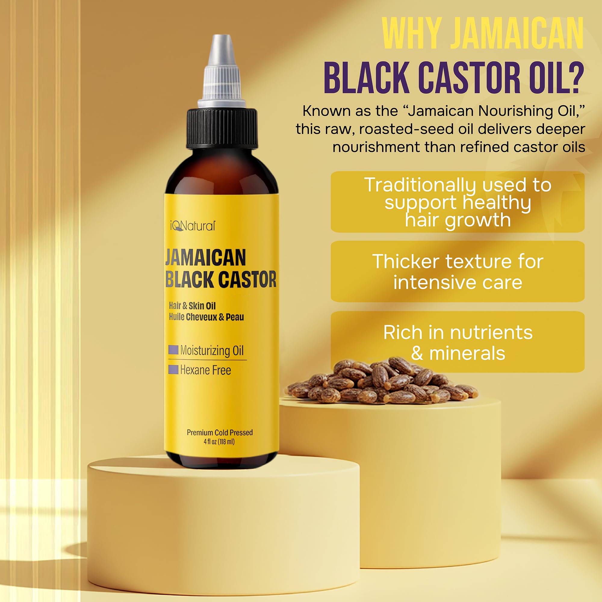 IQ Natural Jamaican Black Castor Oil - 2 Pack Unscented 4oz | Hair Conditioning & Skin Care