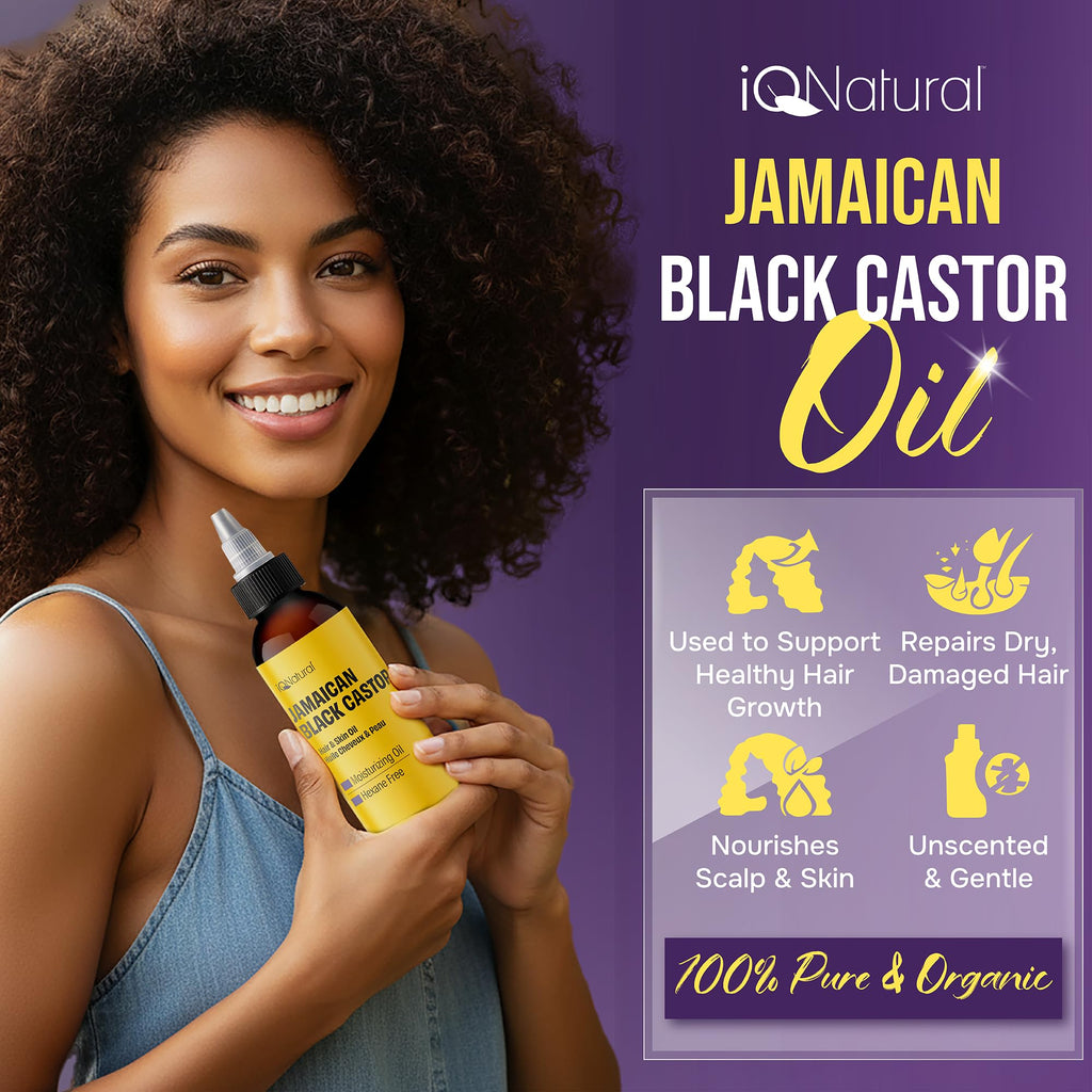 IQ Natural Jamaican Black Castor Oil - 2 Pack Unscented 4oz | Hair Conditioning & Skin Care