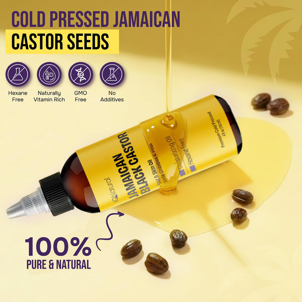 IQ Natural Jamaican Black Castor Oil - 2 Pack Unscented 4oz | Hair Conditioning & Skin Care