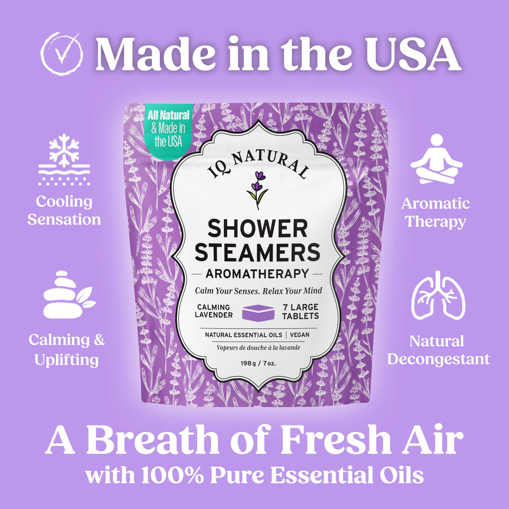 IQNATURAL Lavender Shower Steamers – Organic USA-Made Aromatherapy for Women