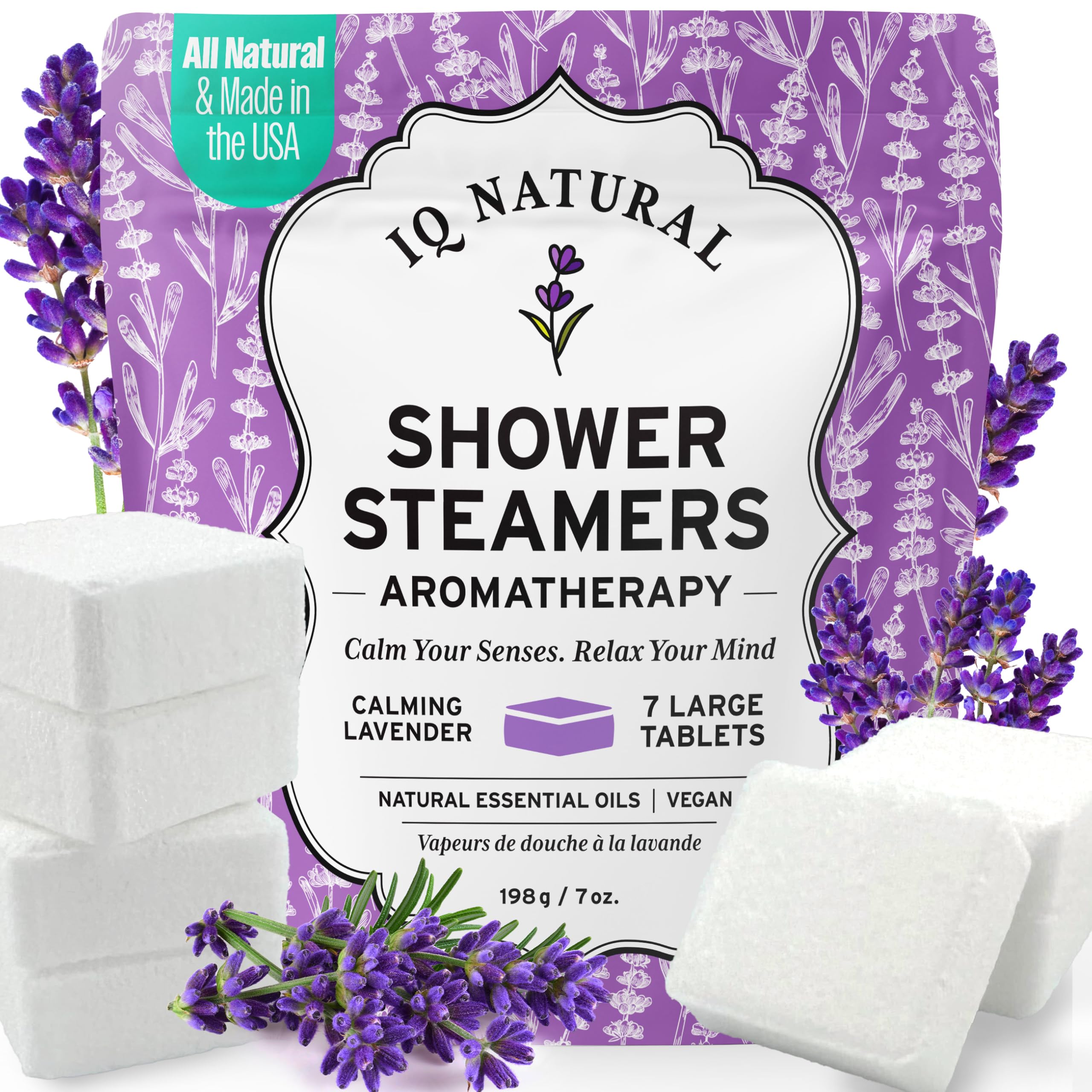 IQNATURAL Lavender Shower Steamers – Organic USA-Made Aromatherapy for Women