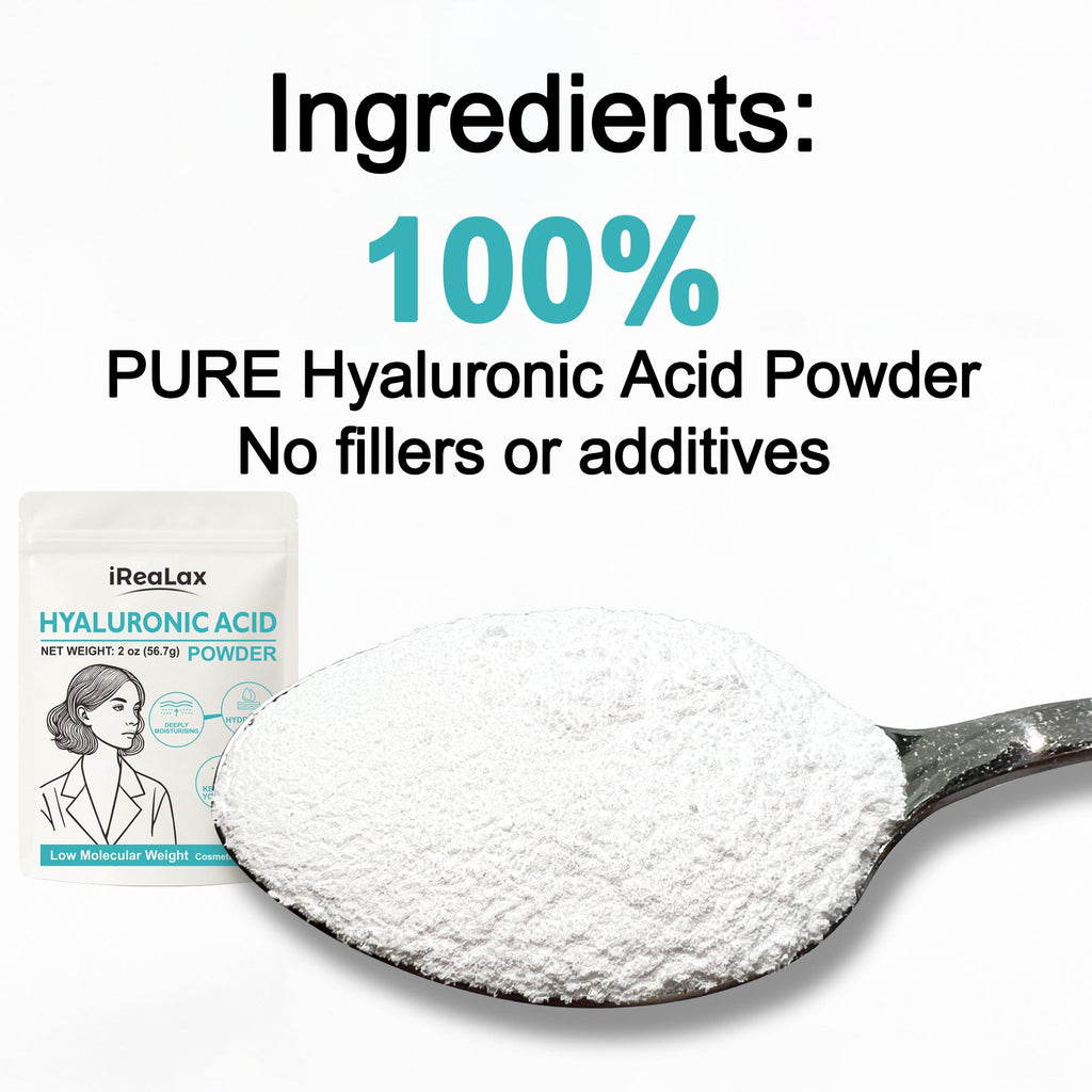 iReaLax Hyaluronic Acid Powder – Low Molecular Weight HA for DIY Serums | 2oz Cosmetic Grade | Sodium Hyaluronate