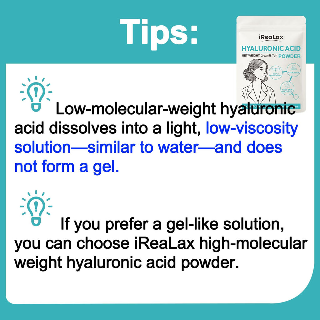 iReaLax Hyaluronic Acid Powder – Low Molecular Weight HA for DIY Serums | 2oz Cosmetic Grade | Sodium Hyaluronate