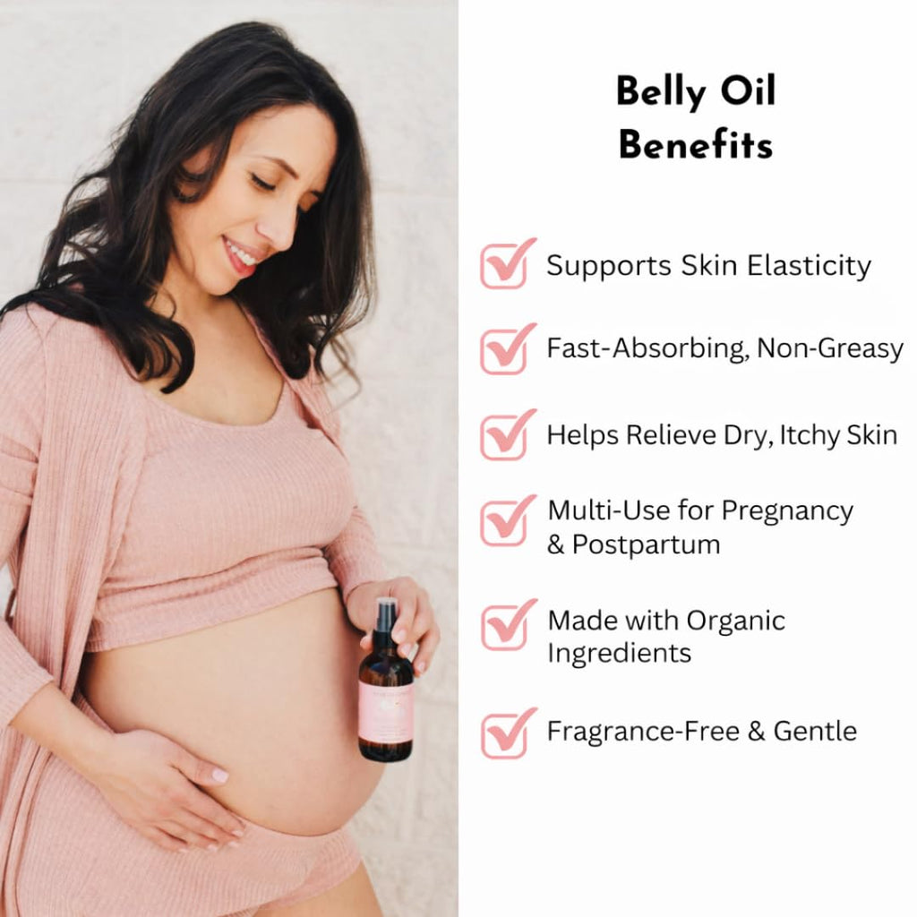 Irene Organics Organic Belly Oil for Pregnancy & Postpartum — Lightweight, Non-Greasy & Unscented
