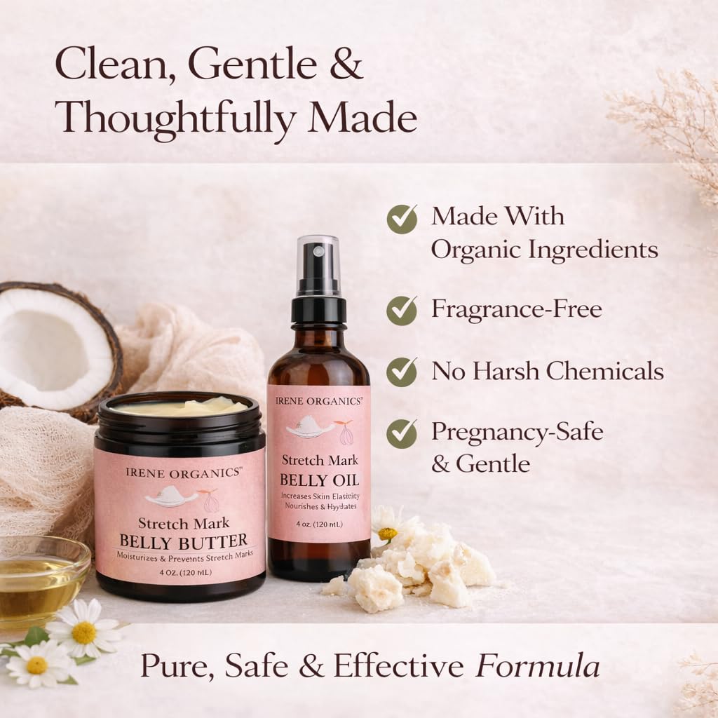 Belly Bundle by Irene Organics – Organic Belly Butter & Oil for Pregnancy