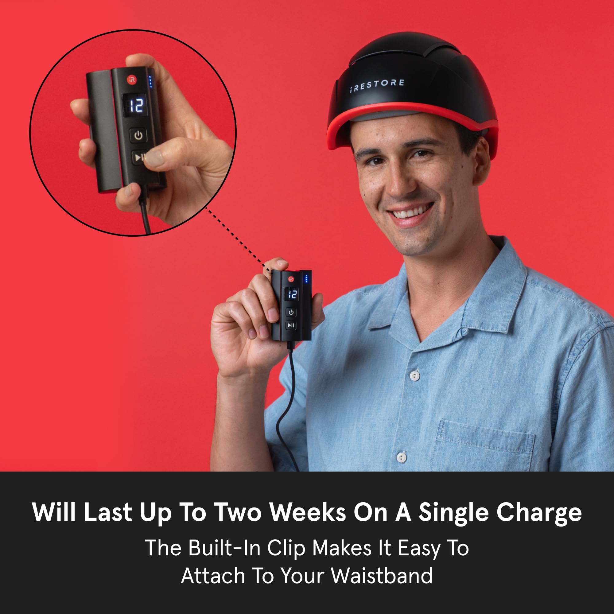 iRestore Elite + Rechargeable Battery Pack | Hair Growth Laser Cap (500 Lasers & LEDs) | FDA Cleared