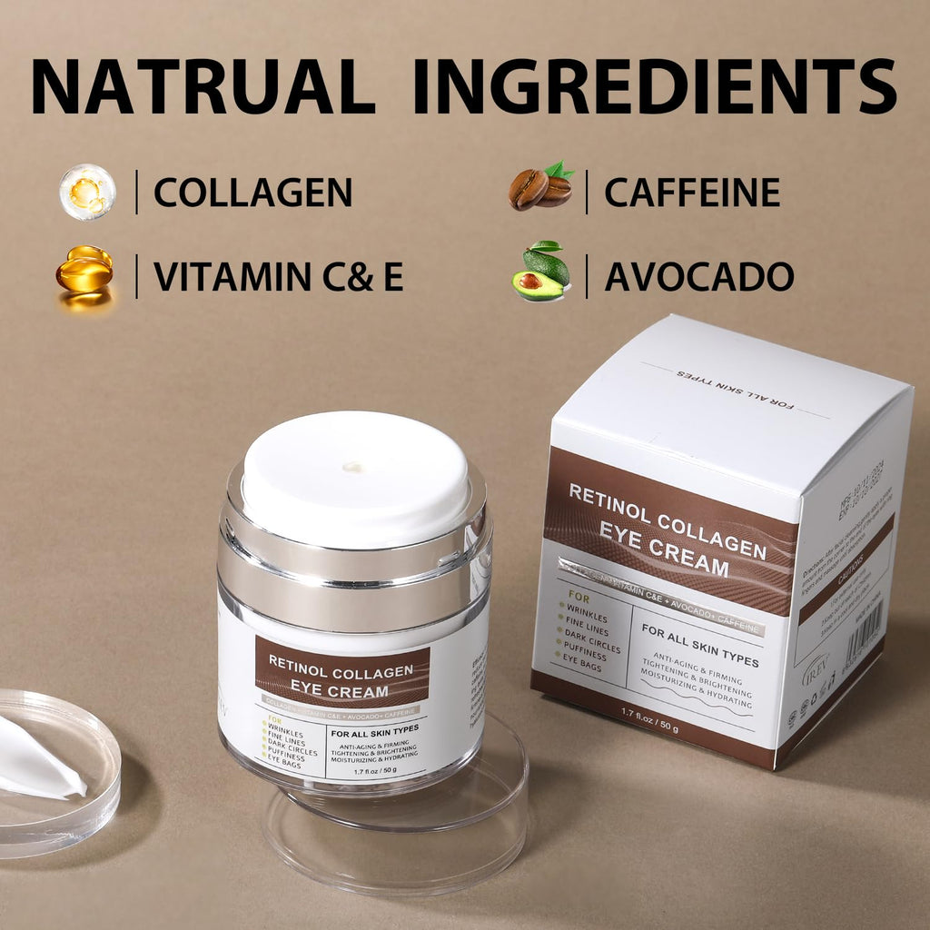 IREV Eye Cream with Retinol & Collagen – Hydrating Avocado, Vitamin C & Caffeine for Dark Circles