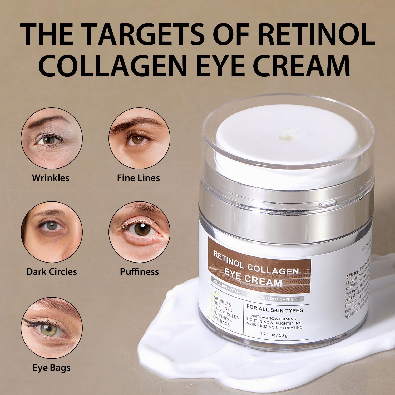 IREV Eye Cream with Retinol & Collagen – Hydrating Avocado, Vitamin C & Caffeine for Dark Circles
