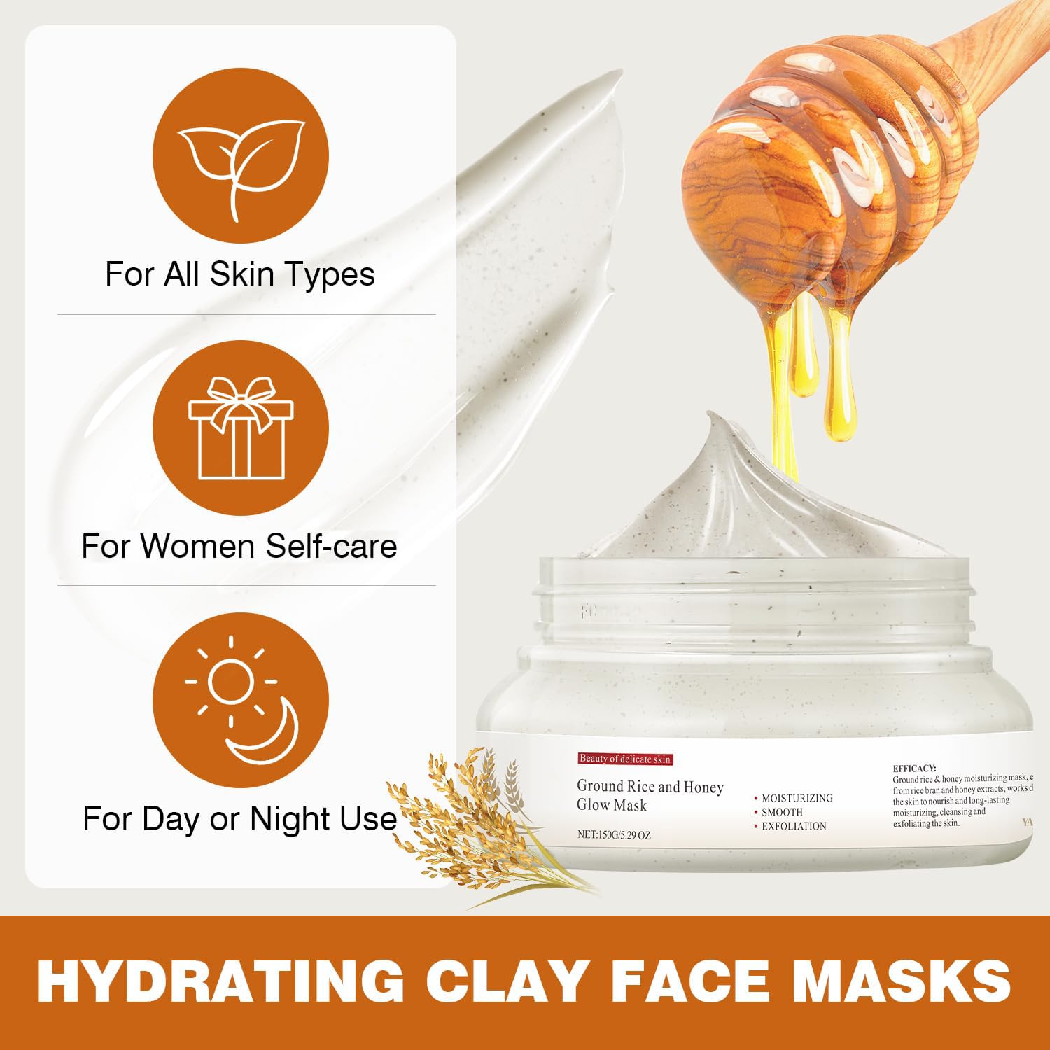 IREV Rice & Honey Glow Mask – Hydrating Clay Mask for Dry Skin, 150g