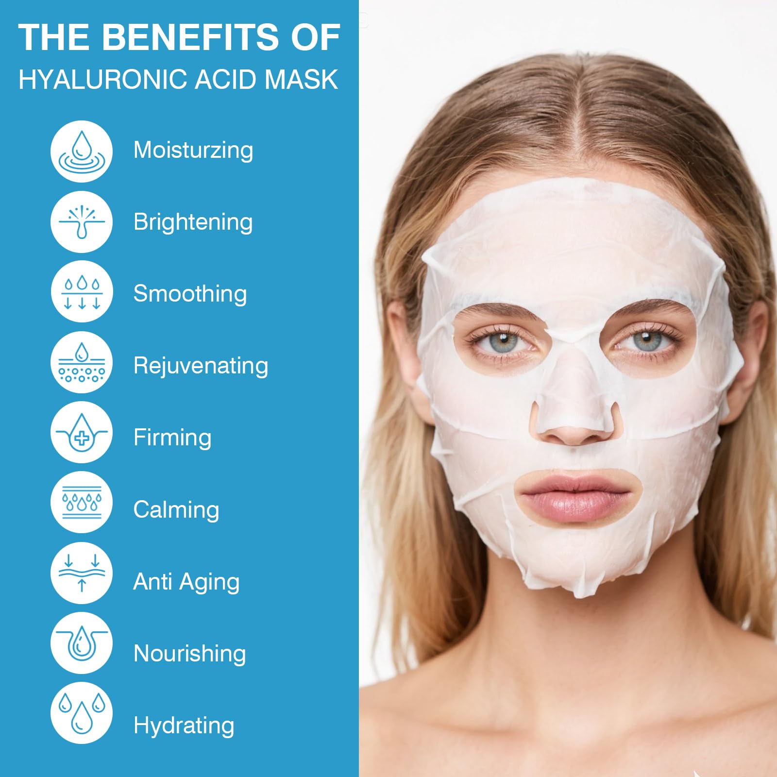 IREV Hyaluronic Acid Face Mask | Hydrating Sheet Mask for All Skin Types (Pack of 10)