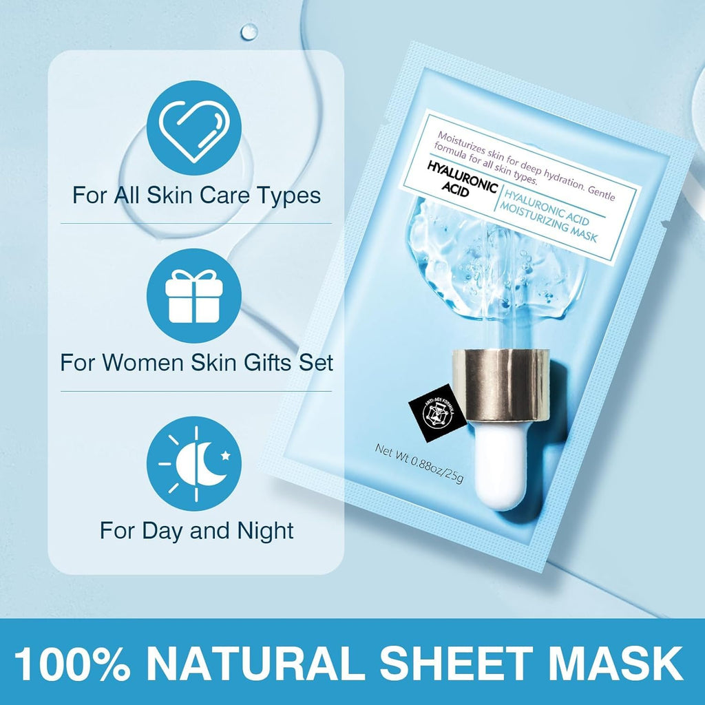 IREV Hyaluronic Acid Face Mask | Hydrating Sheet Mask for All Skin Types (Pack of 10)