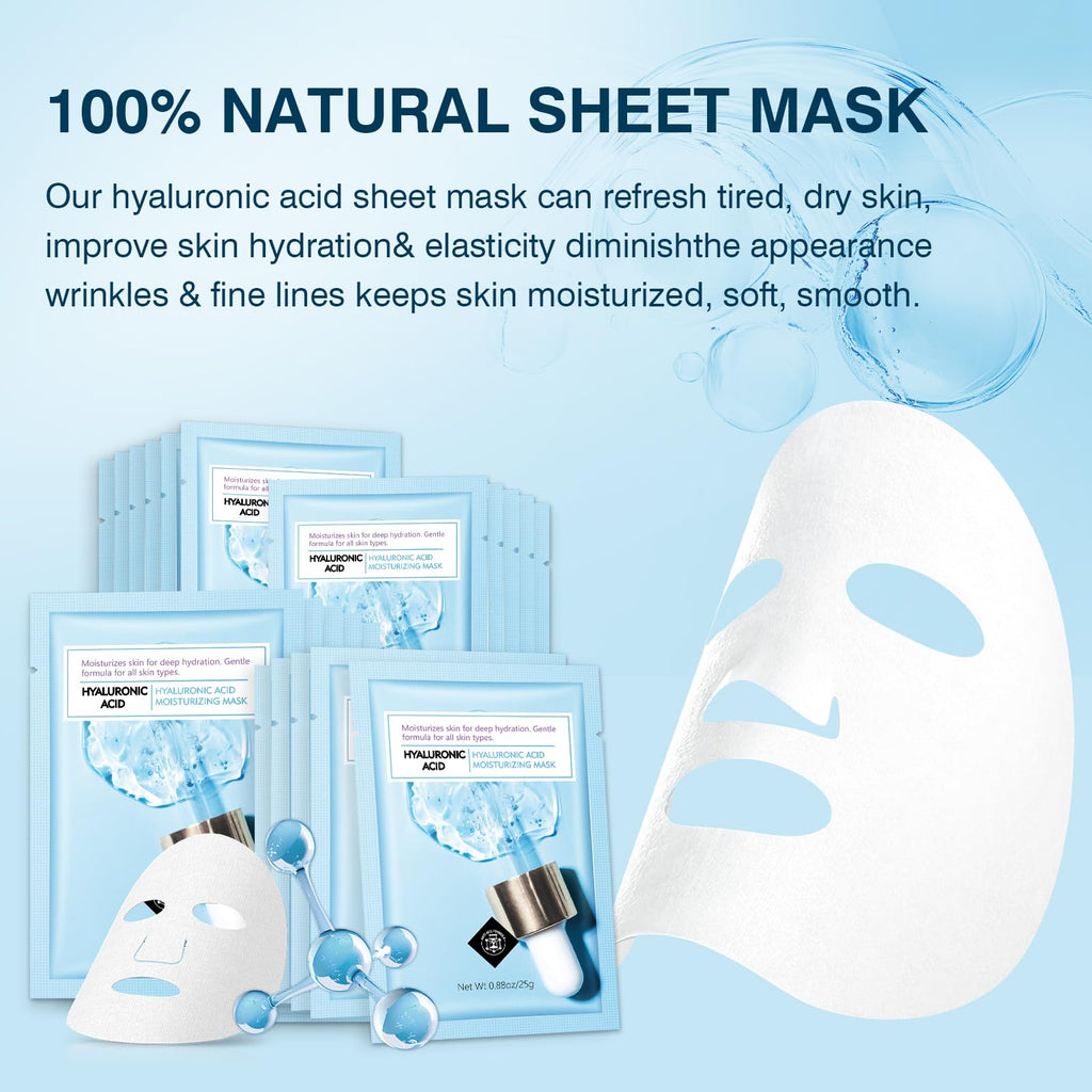 IREV Hyaluronic Acid Face Mask | Hydrating Sheet Mask for All Skin Types (Pack of 10)