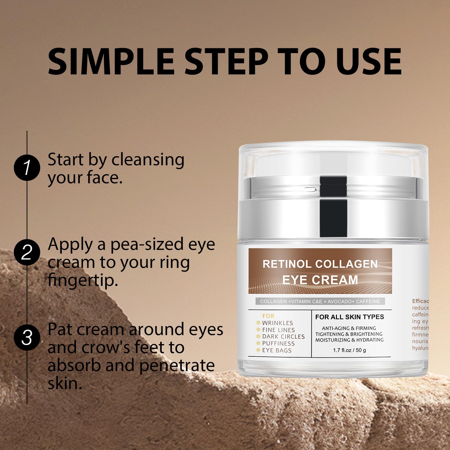 IREV Eye Cream with Retinol & Collagen – Hydrating Avocado, Vitamin C & Caffeine for Dark Circles