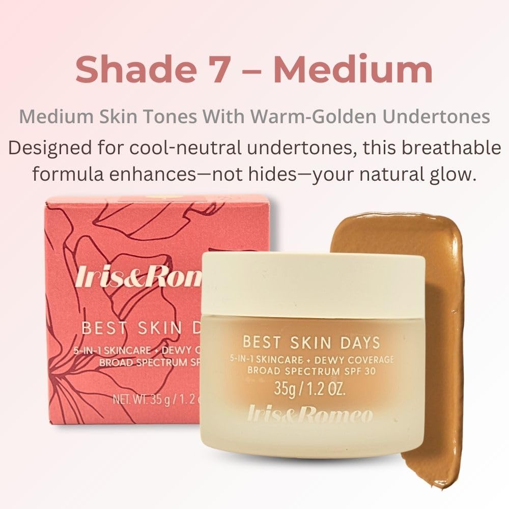 IRIS&ROMEO Best Skin Days SPF 30 Dewy Coverage Foundation - Shade 7 (Medium Olive) 1.2 oz