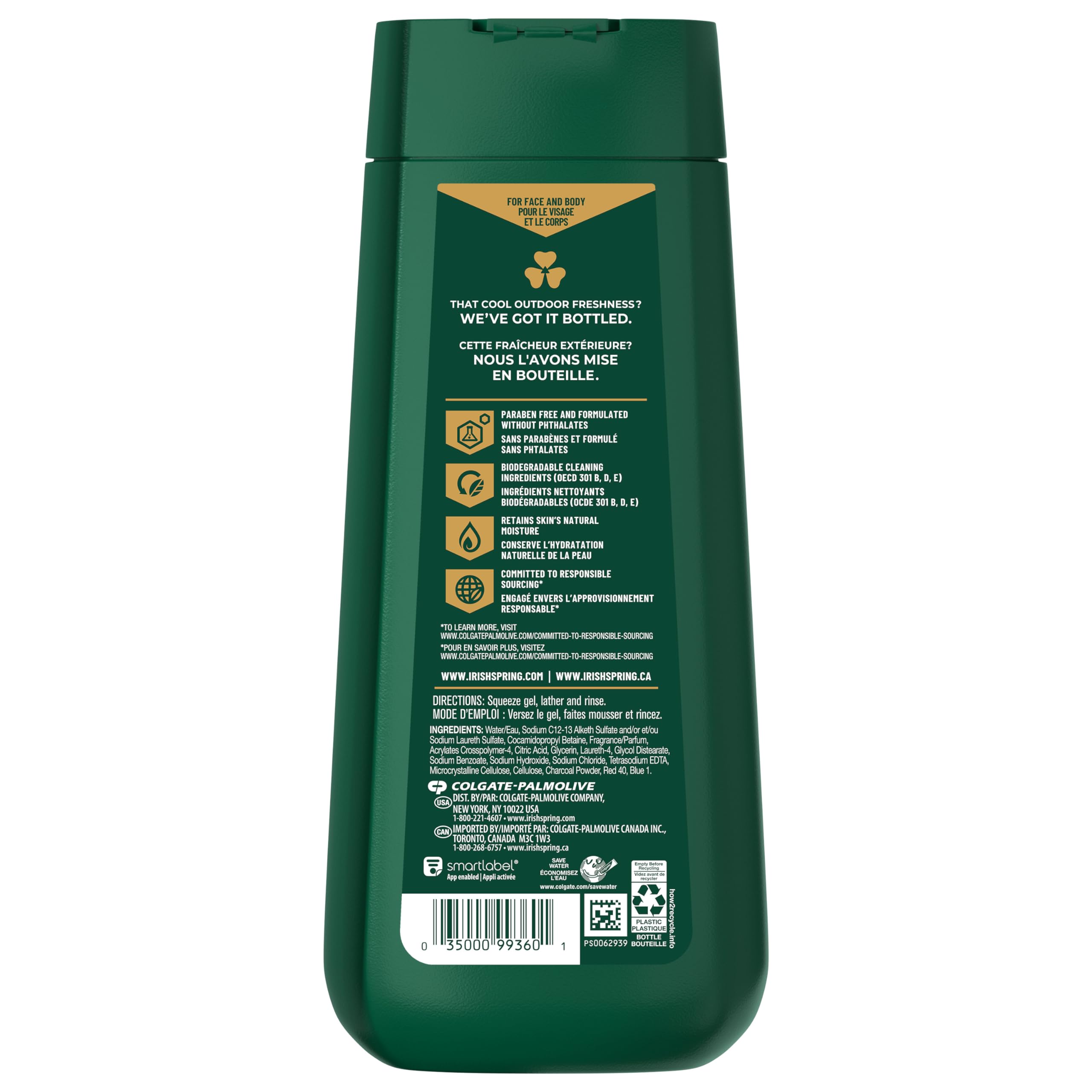 Irish Spring Men's Body Wash Charcoal Refresh — 4-Pack, 20 oz Bottles