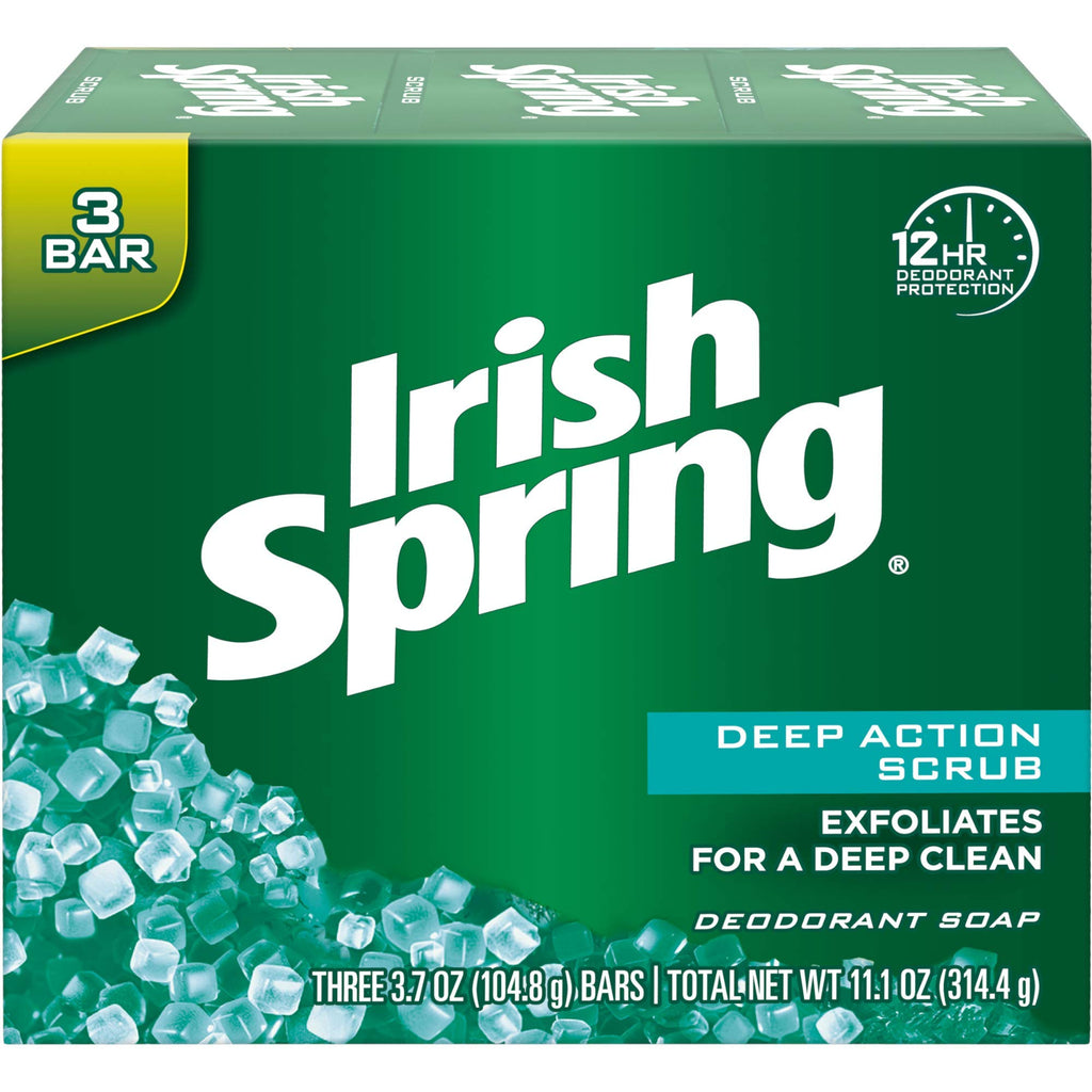 Irish Spring Clean Scrub Deodorant Bar Soap – 3.75 oz, Pack of 2 (3 bars per pack)