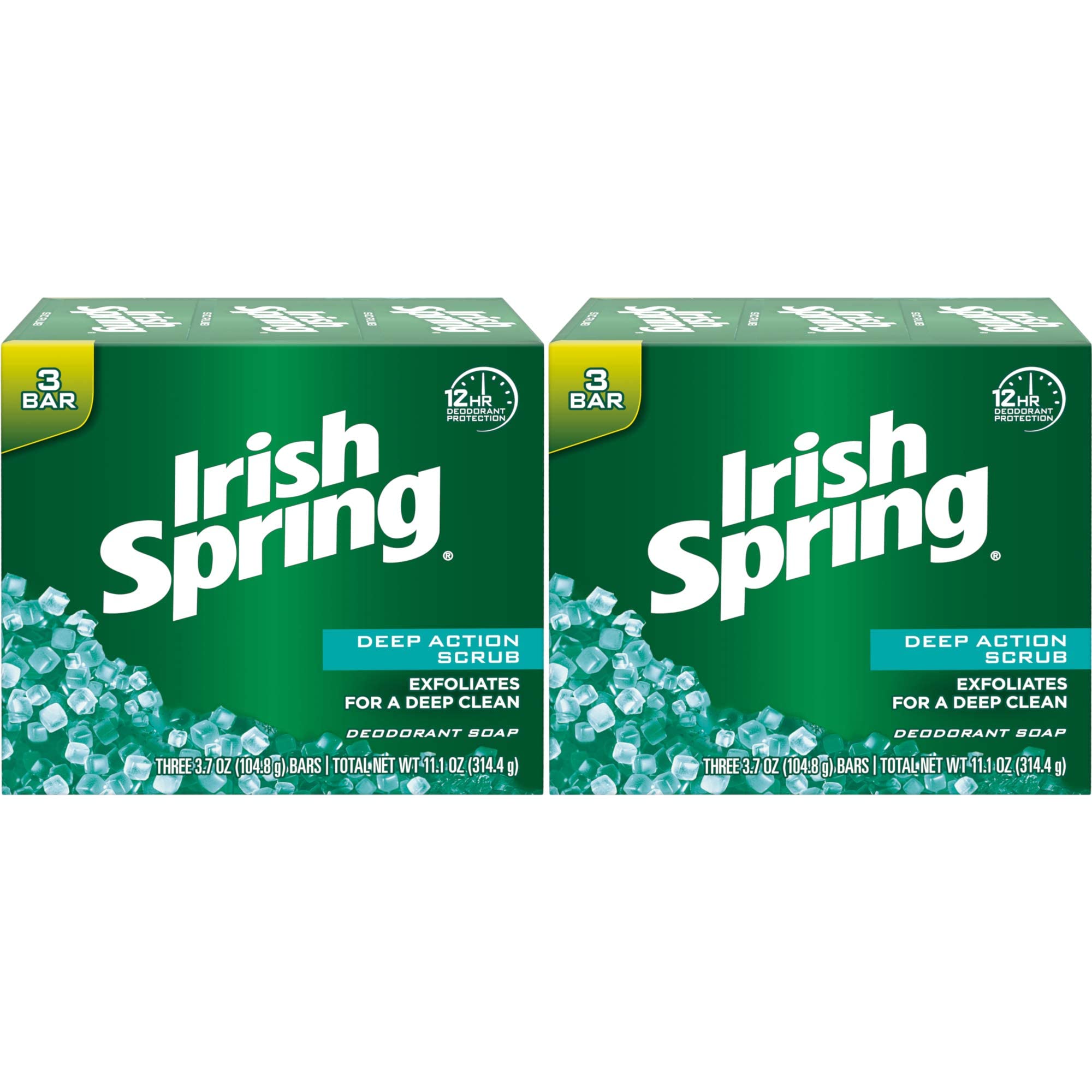 Irish Spring Clean Scrub Deodorant Bar Soap – 3.75 oz, Pack of 2 (3 bars per pack)