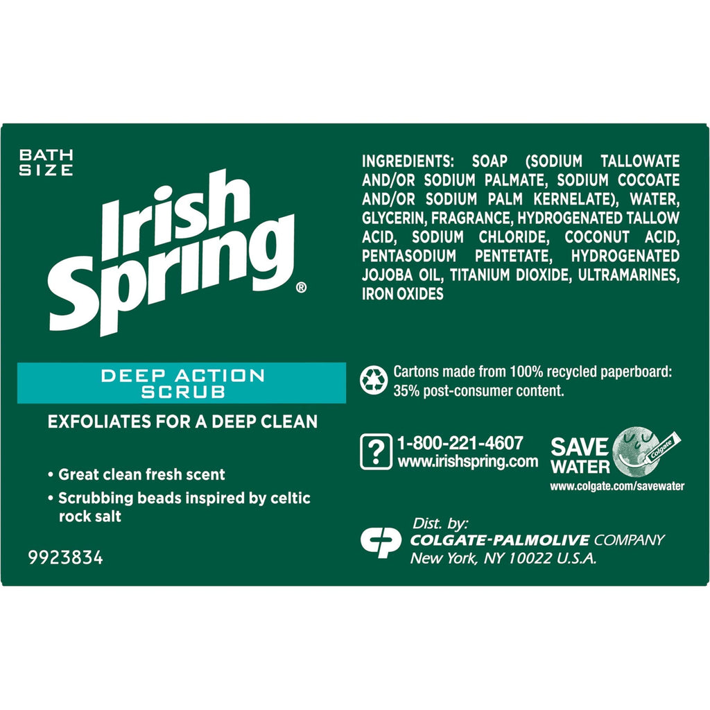 Irish Spring Clean Scrub Deodorant Bar Soap – 3.75 oz, Pack of 2 (3 bars per pack)